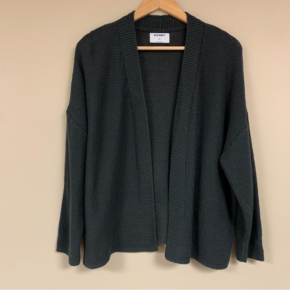 Grey Knit Cardigan Women's XL Boxy Oversized Open Front Cozy Soft Fall Winter